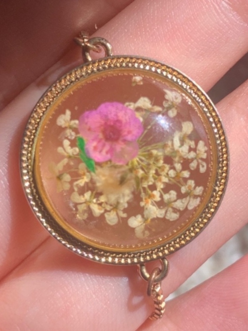 REAL PRESSED FLOWERS Gold Adjustable Resin Art 3D Bracelet Bohemian Style
